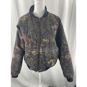 Vintage Millers Sportific Horse Equestrian Fox Hunt Tapestry Bomber Jacket Sz L